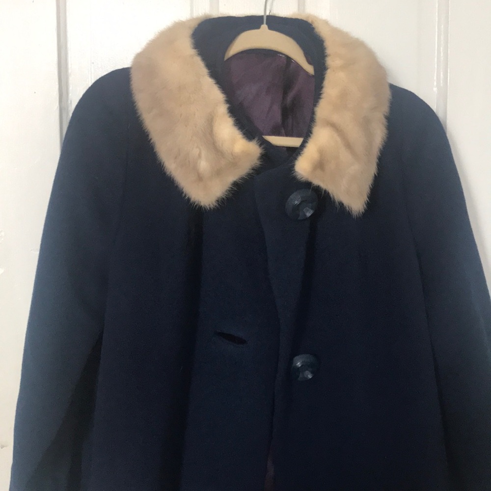 GORGEOUS vintage wool duster coat with rabbit fur